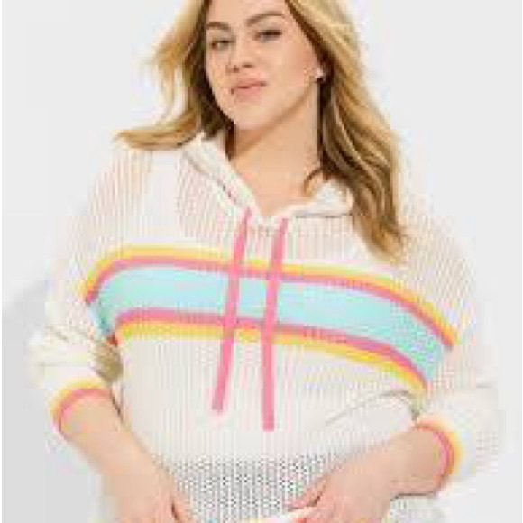 torrid Sweaters - TORRID Pointelle Colorful Striped Knit Hoodie